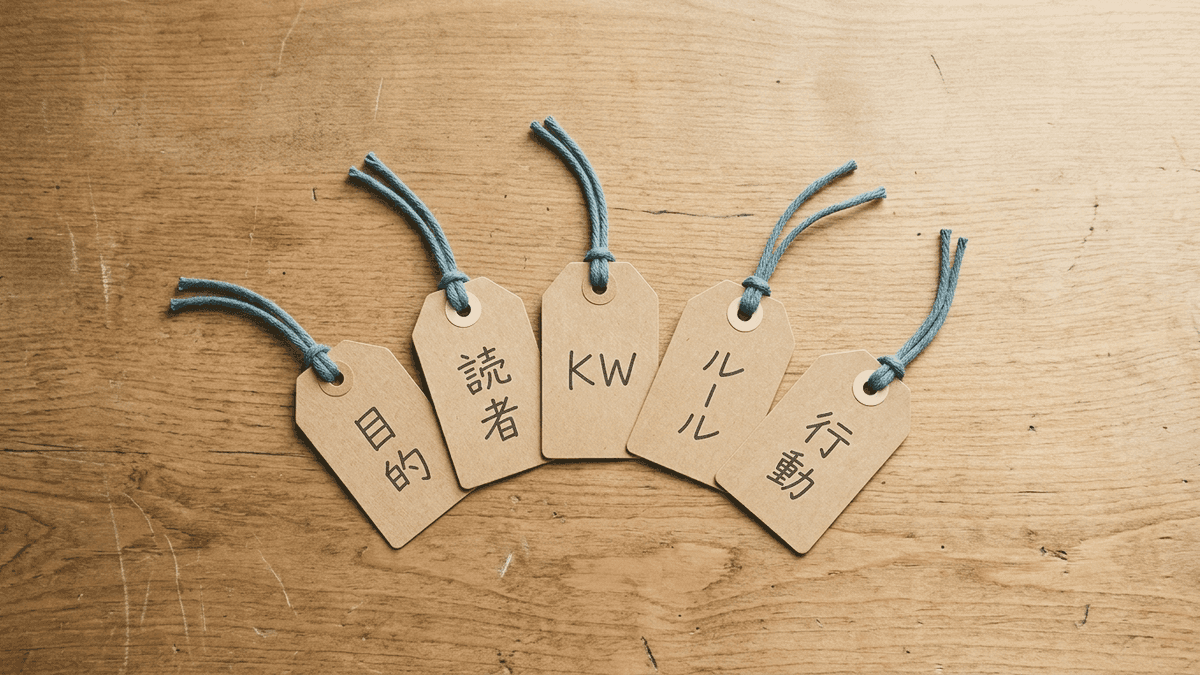 記事を発注する前に自社で決めておくべき5つの項目を並べた図