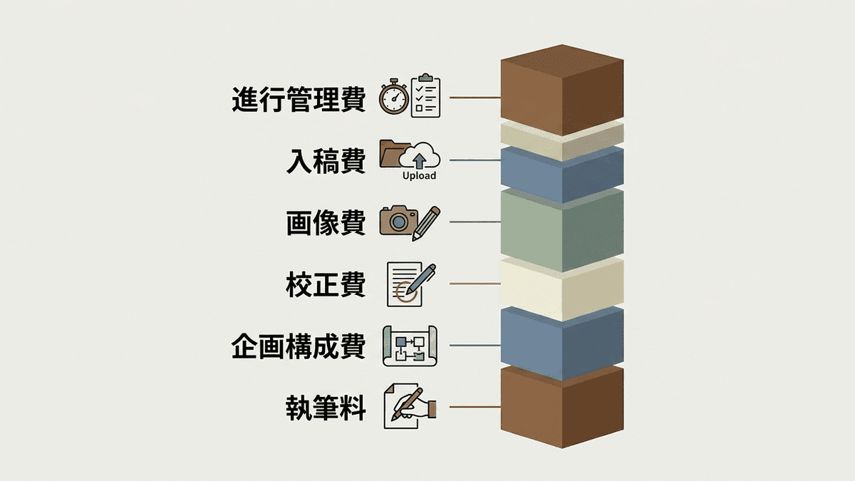 執筆料と付随費用を積み上げた記事1本の総額の内訳図