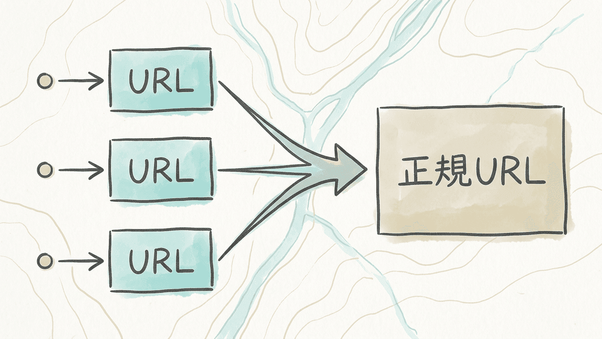 分かれた被リンクを正規URLにまとめる図