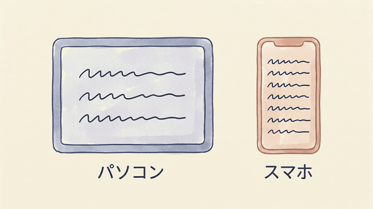 パソコンとスマートフォンで同じ段落の見え方がどう変わるかを比較した図解