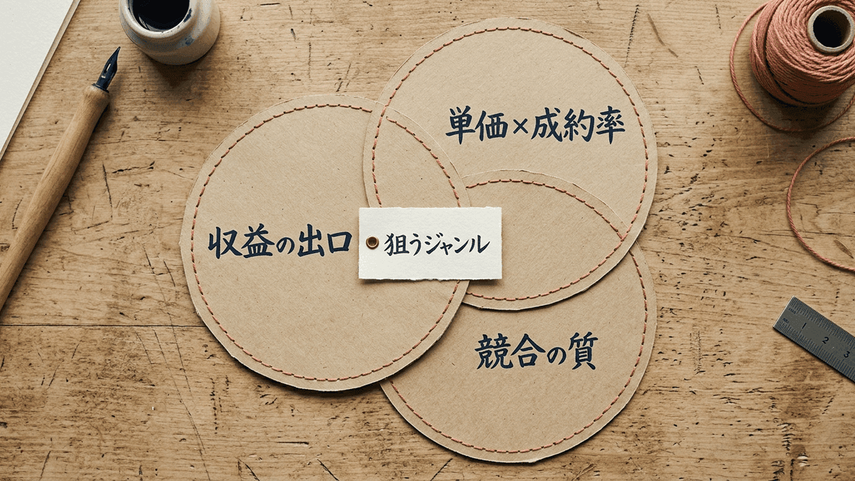 稼げるジャンルを見分ける3条件の関係図