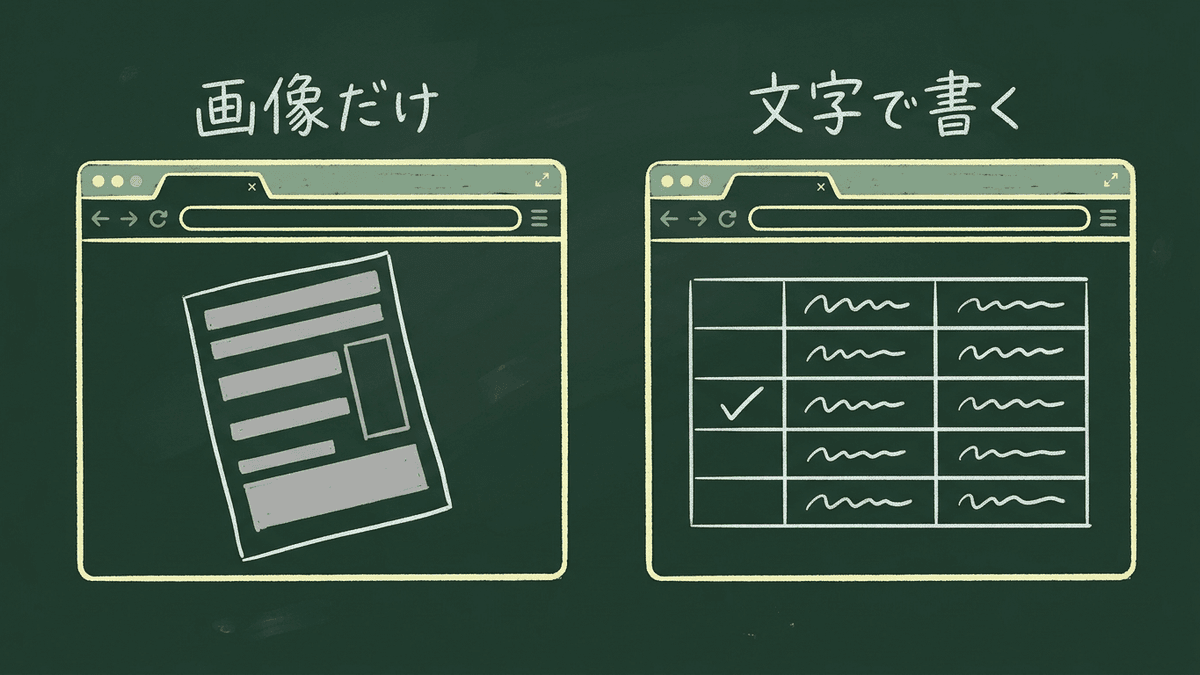 月謝の表を画像だけで載せた教室のページと、文字で書いた教室のページを比べた図