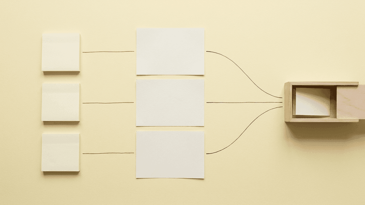 左に読者の疑問を書いた吹き出しが3つ並び、それぞれから1本ずつ矢印が記事のページにつながり、記事から右端の問い合わせの窓口へ線が延びている図。
