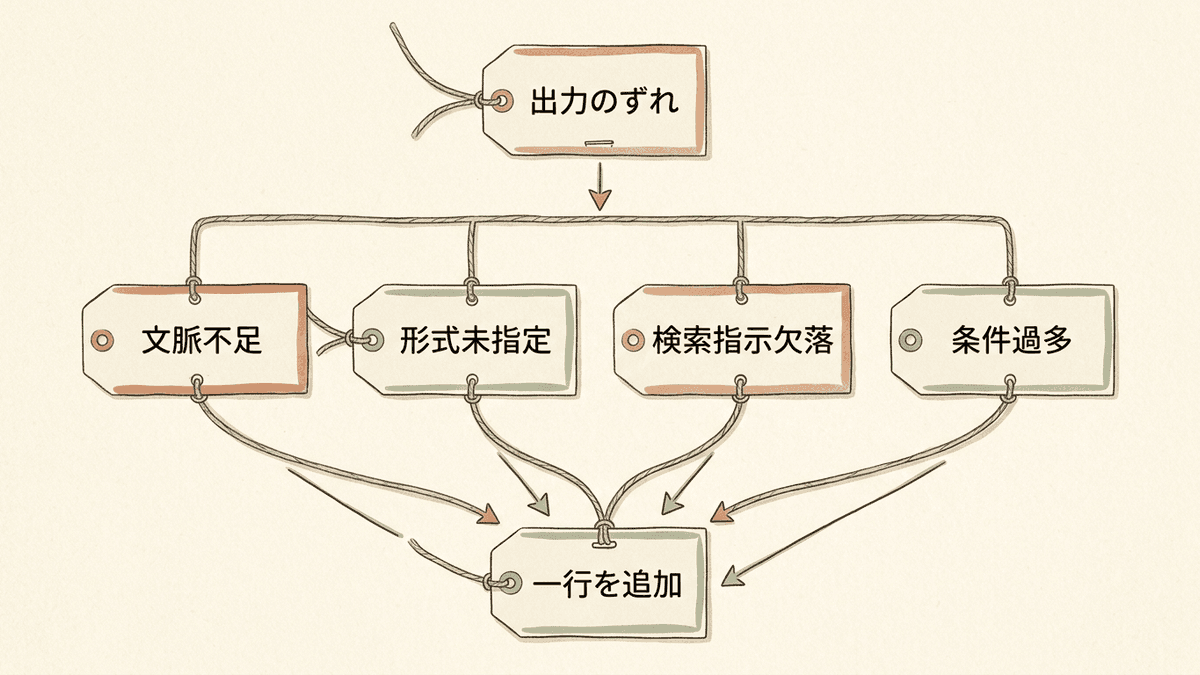 Geminiの出力がずれたときに原因を切り分ける手順を示したフロー図