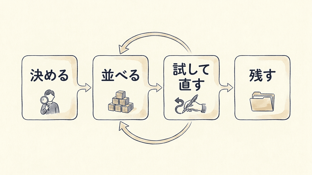 プロンプトを作る4つの工程の流れ図
