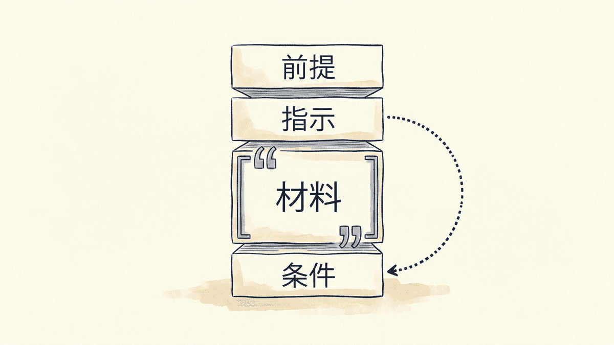 プロンプトを構成する4つのブロックと並べ方の構造図