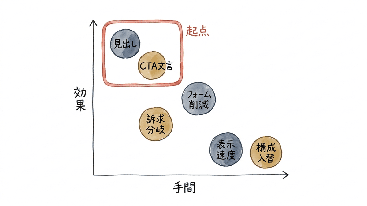 改善箇所の効きやすさと変更の手間を並べたマトリクス図