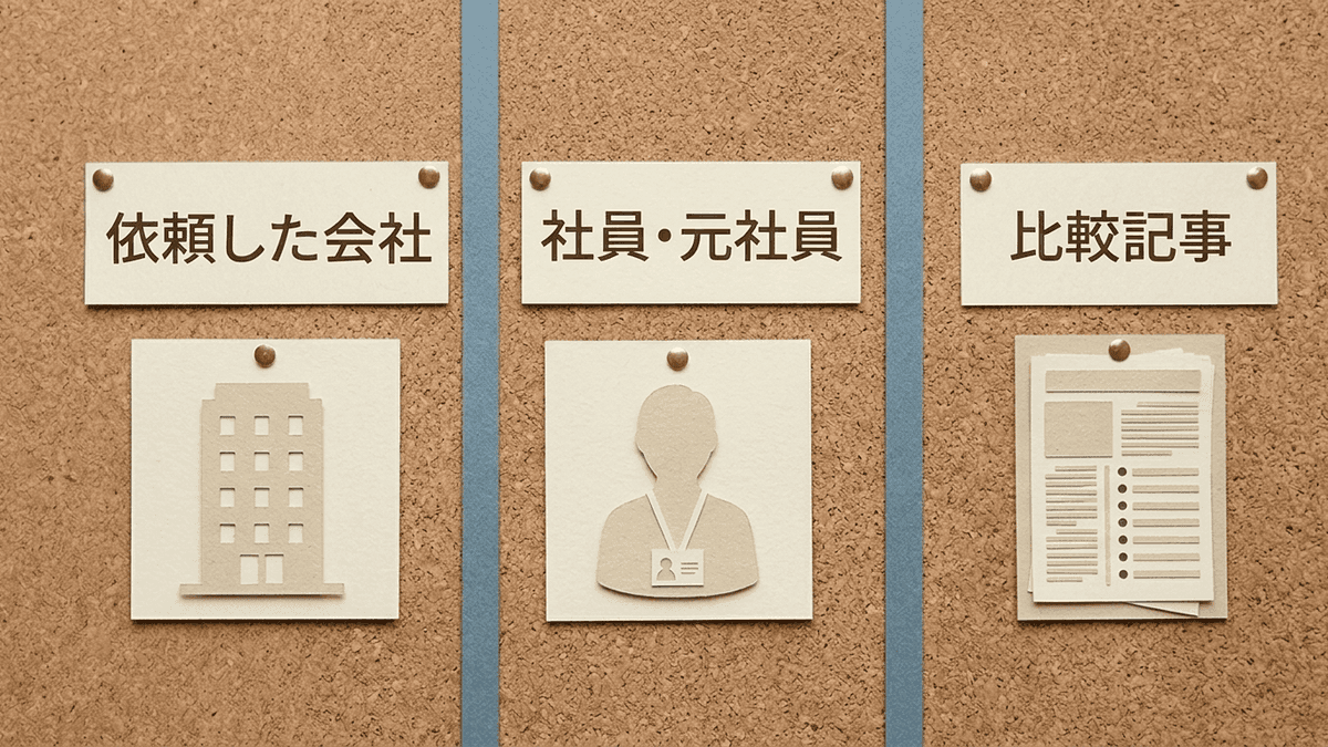 SEO会社の口コミを書いた人ごとに3つに分けた図解