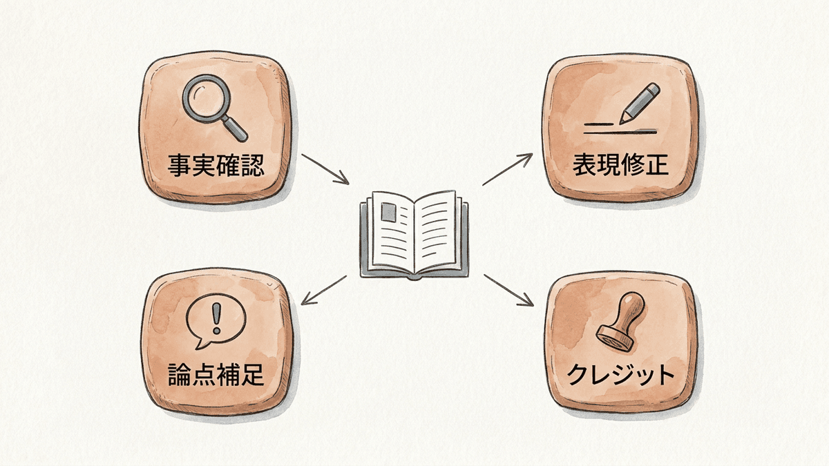 監修者が担う4種類の仕事を並べた図解