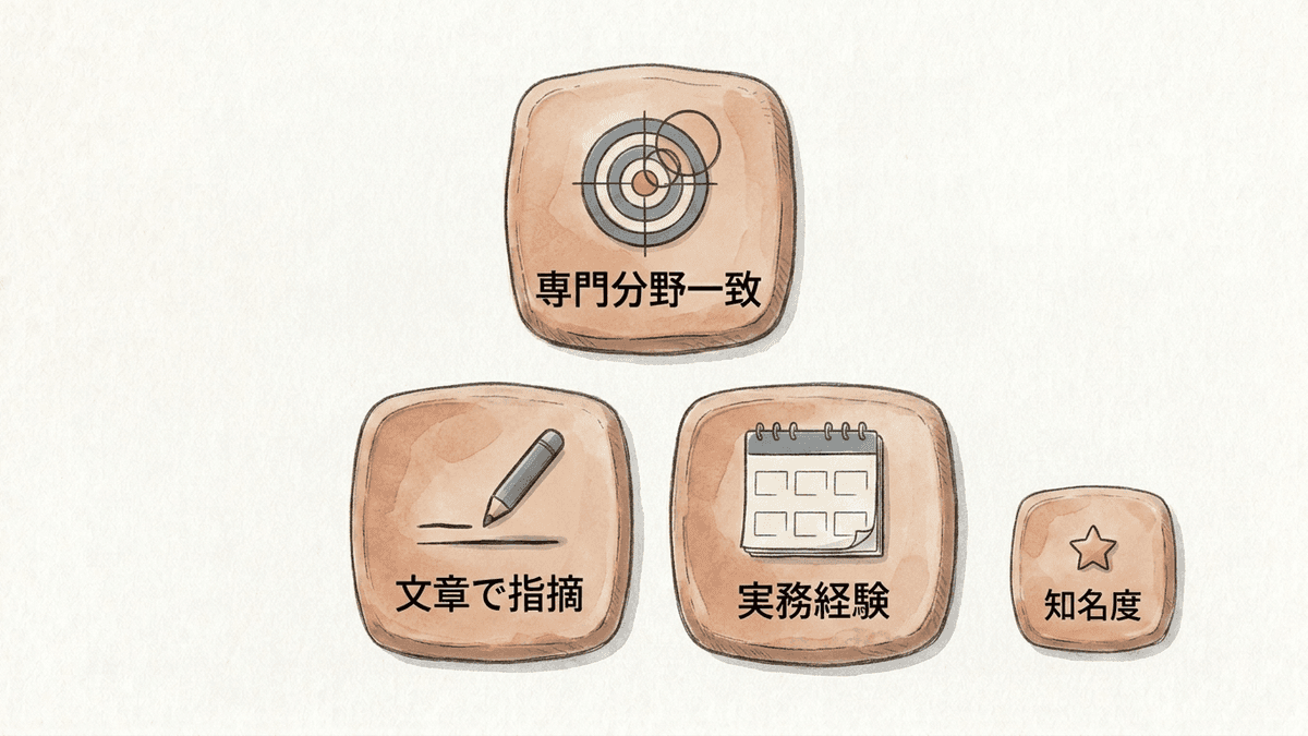 監修者を選ぶときの判断軸を整理した図