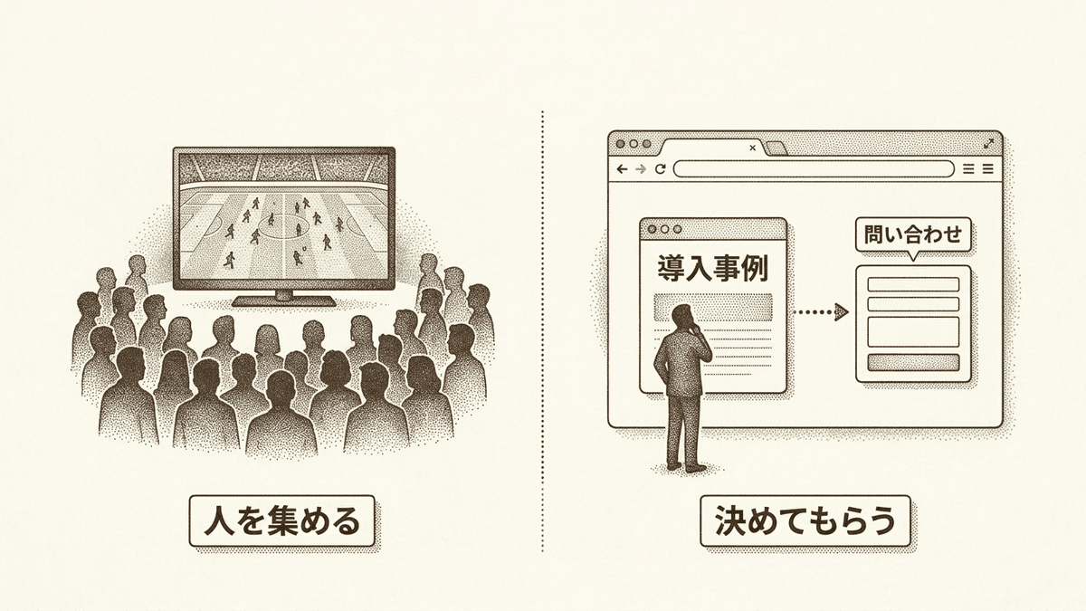 キラーコンテンツの辞書の意味とマーケティングでの意味を比べた図