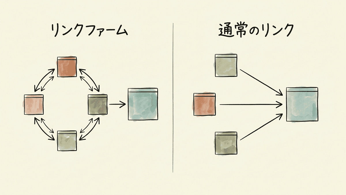 リンクファームと通常のリンクの違いを示す図
