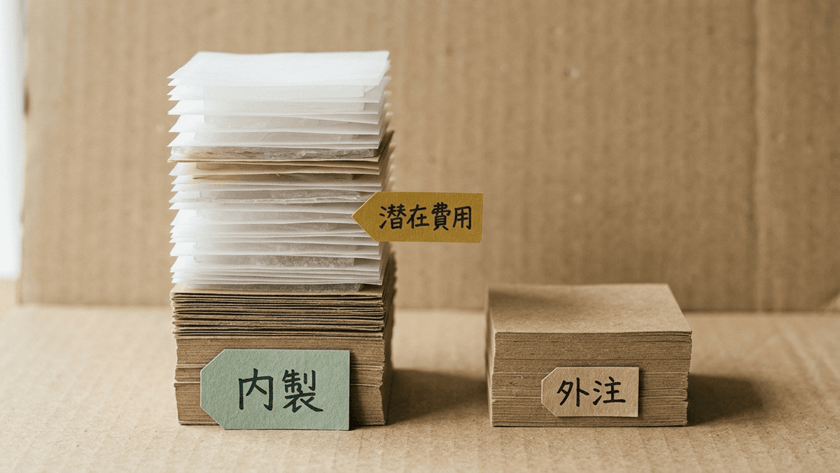 内製と外注のコスト構造を比較した図解