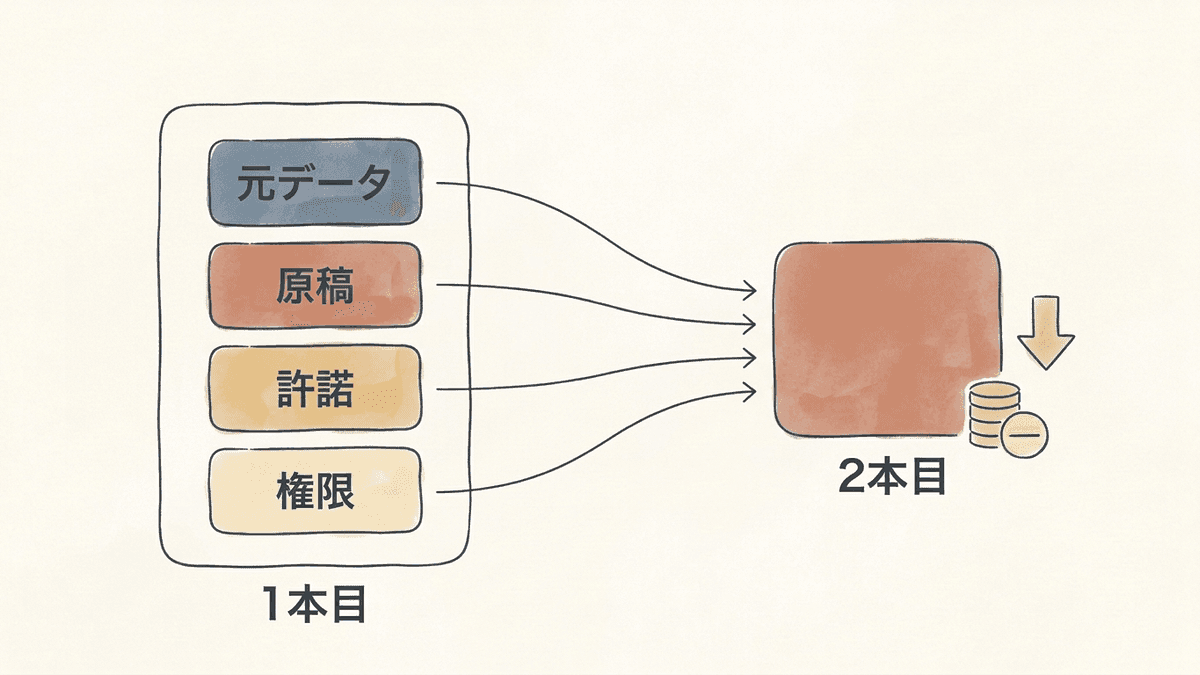 1本目の納品物が2本目の費用に効く関係を示した図