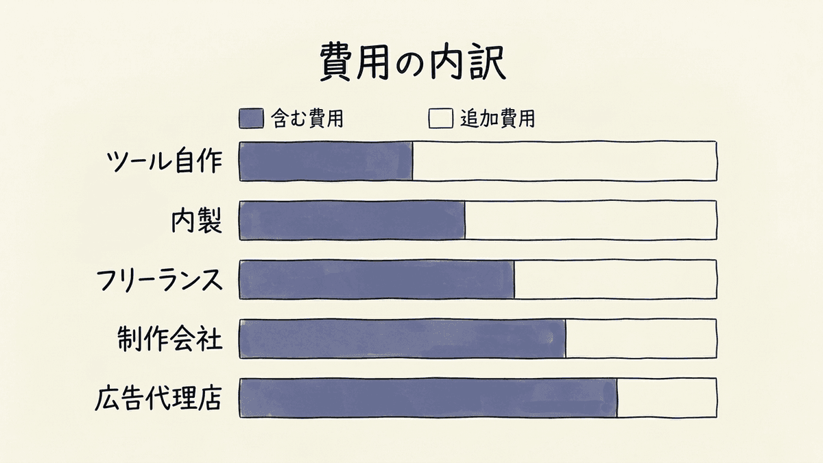 LP制作費の内訳を手段別に比べた図