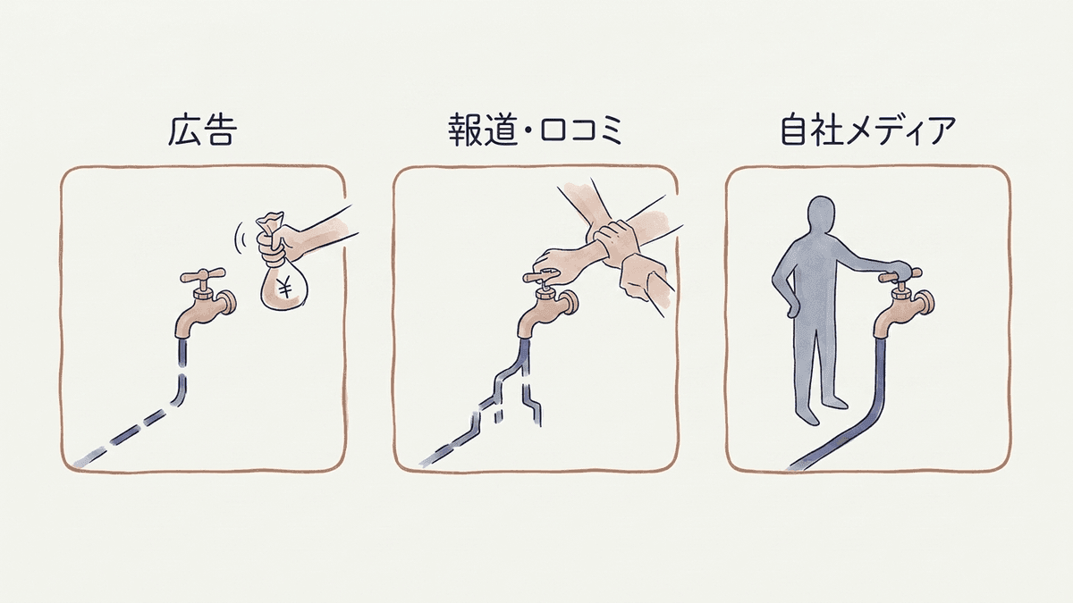 トリプルメディアの3分類と、自社が決められる範囲を比べた図