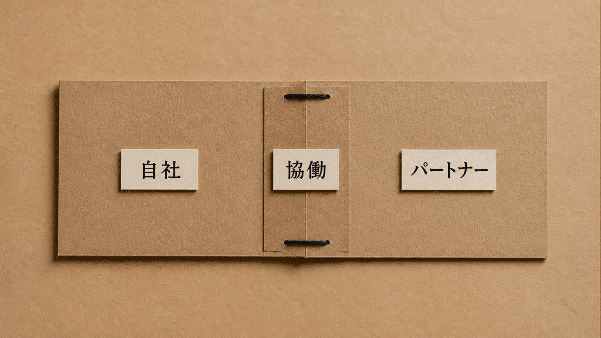目標設計における自社と外部パートナーの役割分担を示した図