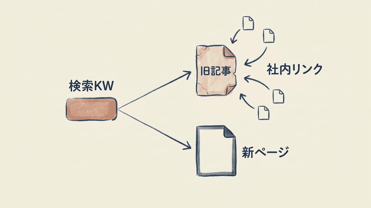 同じキーワードに自社の2ページが競合する構造