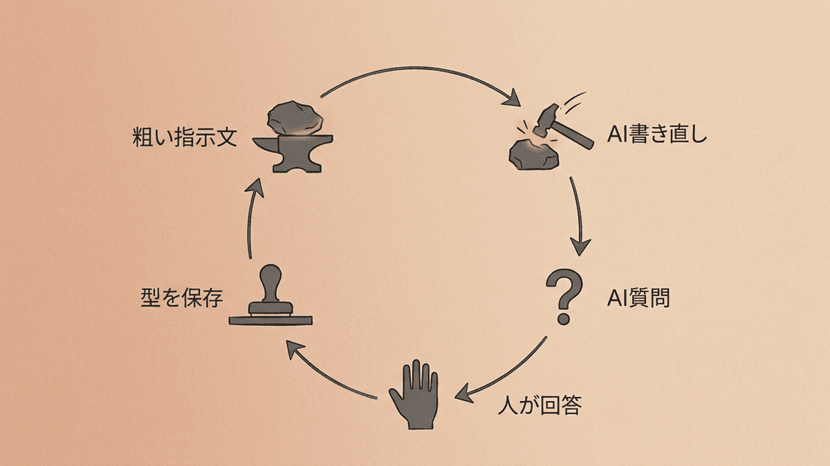 AIにプロンプトを作らせる改善ループの図