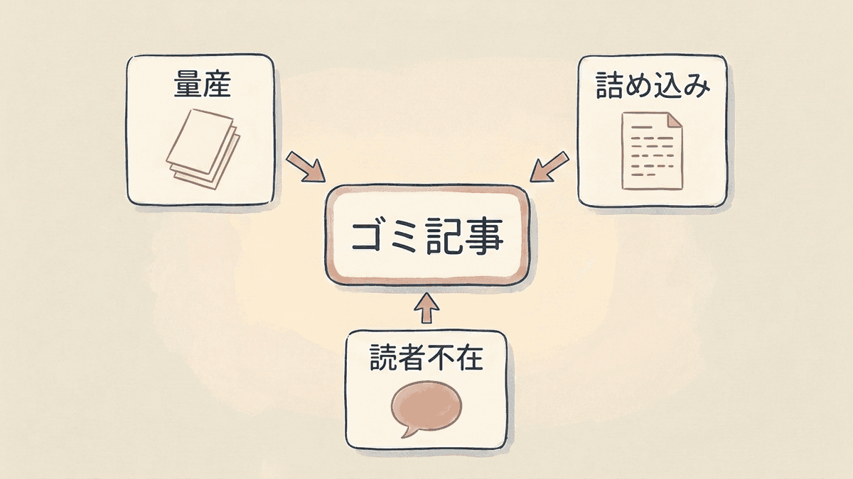 SEO記事がゴミと言われる3つの理由を示した図