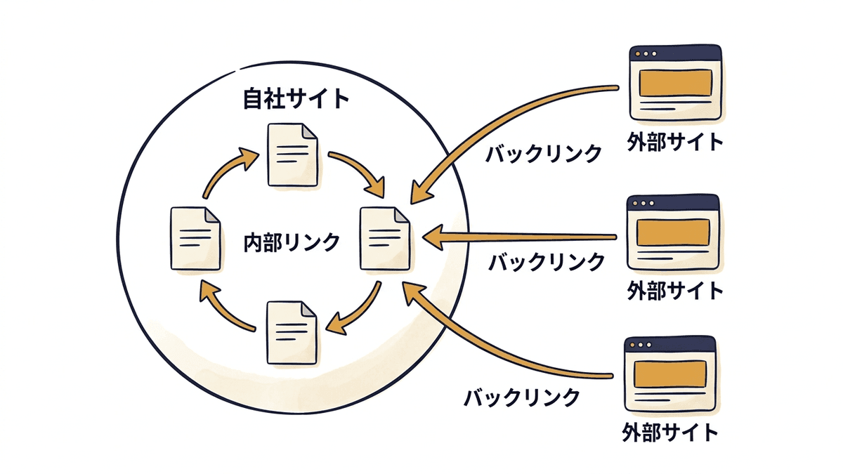 バックリンクと内部リンクの違いを示した図