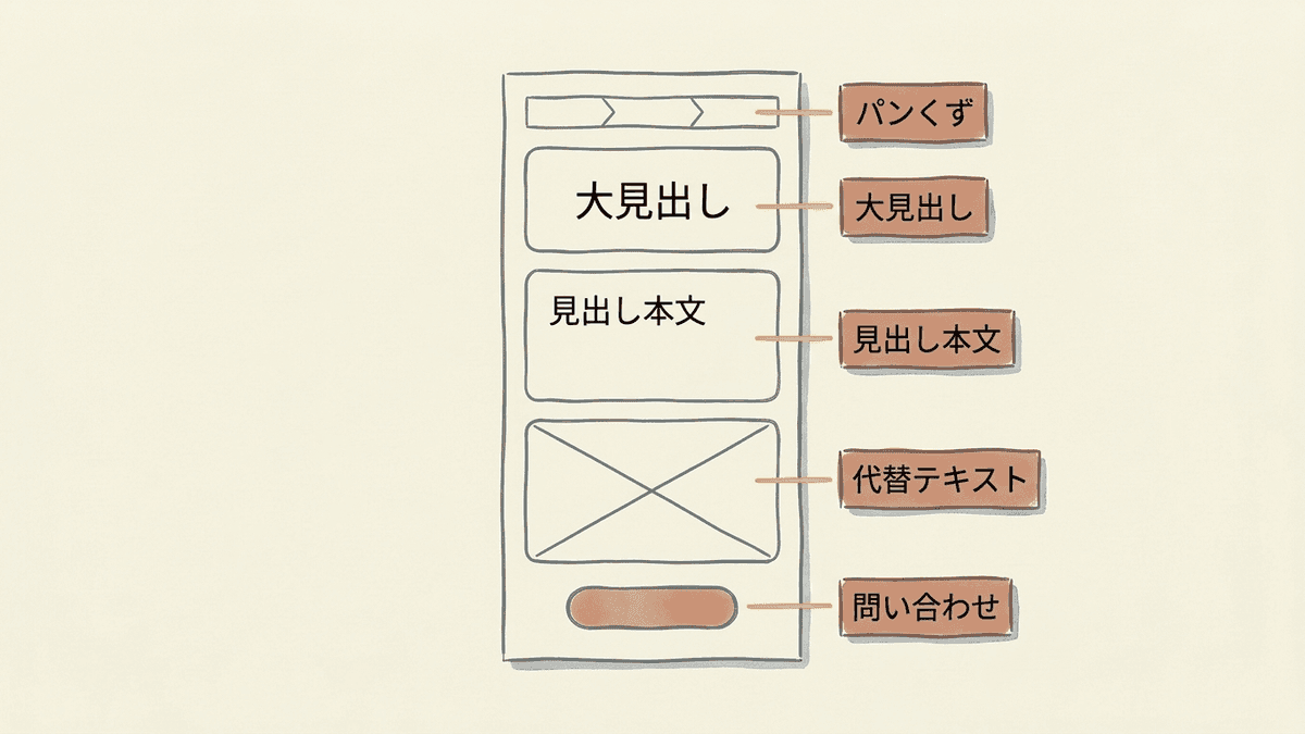 1ページの中でSEO設計の確認項目がある位置を示した図