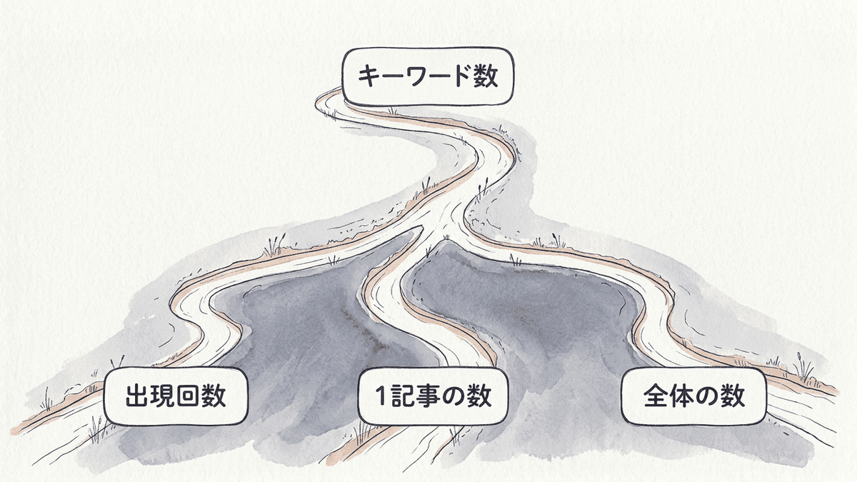 キーワード数という問いが3つに分かれる図