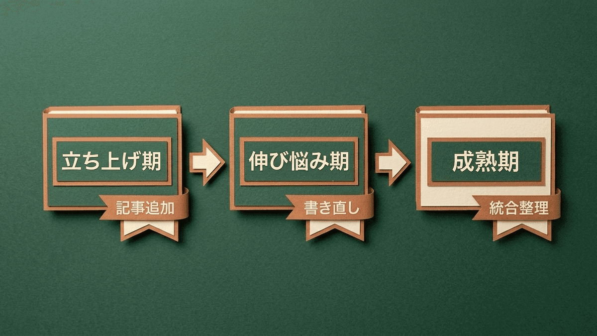 サイトの3つの段階ごとに最優先の施策が入れ替わる様子を示した図