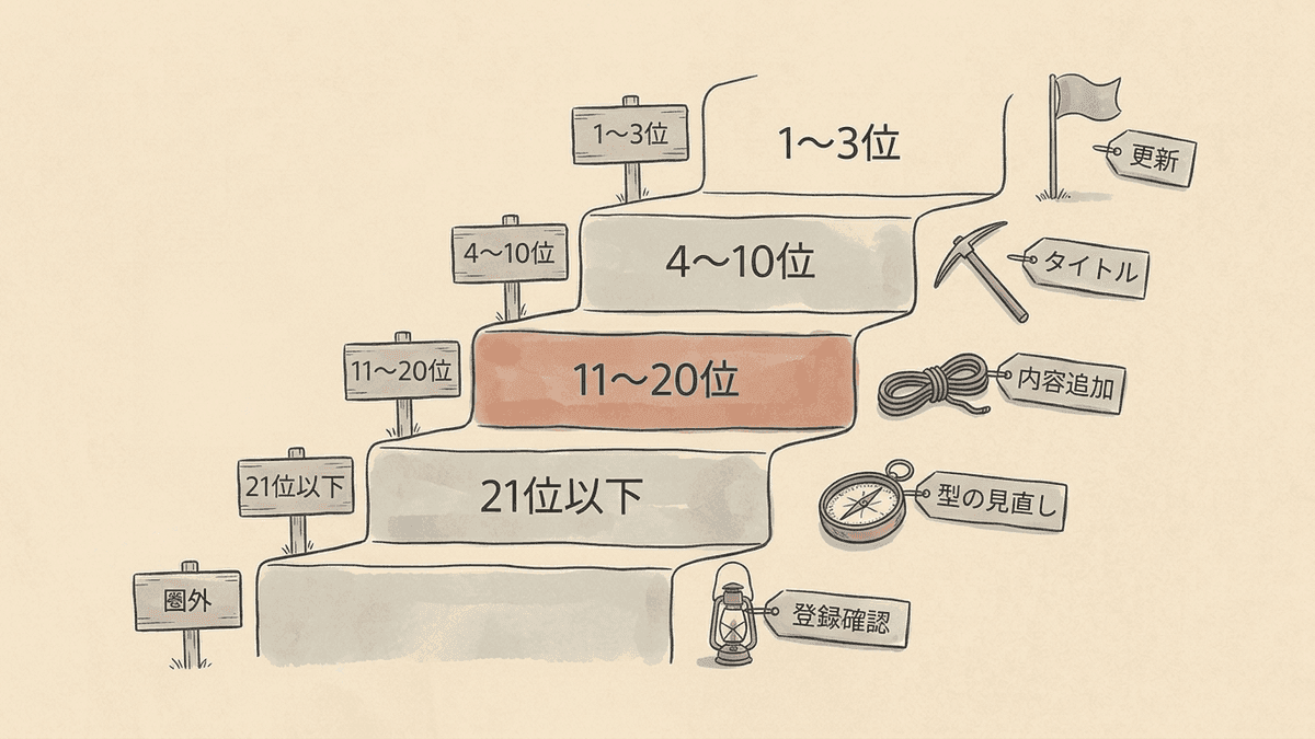 今の順位帯ごとに打つ施策を5段に分けた図