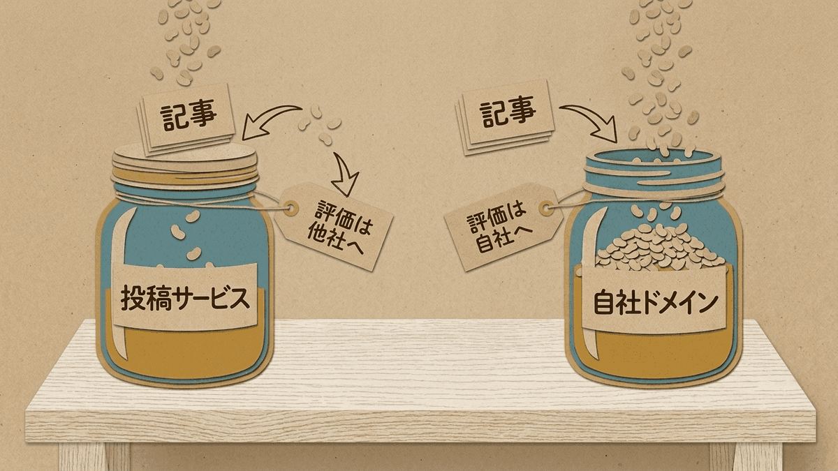 借りた評価と積み上げた評価の行き先を比べた図