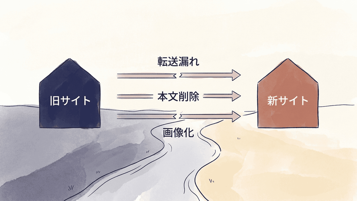 リニューアルで検索流入が落ちる原因を示した図解