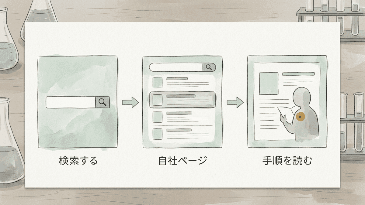 候補の語で検索した人が自社の説明にたどり着くまでの流れの図