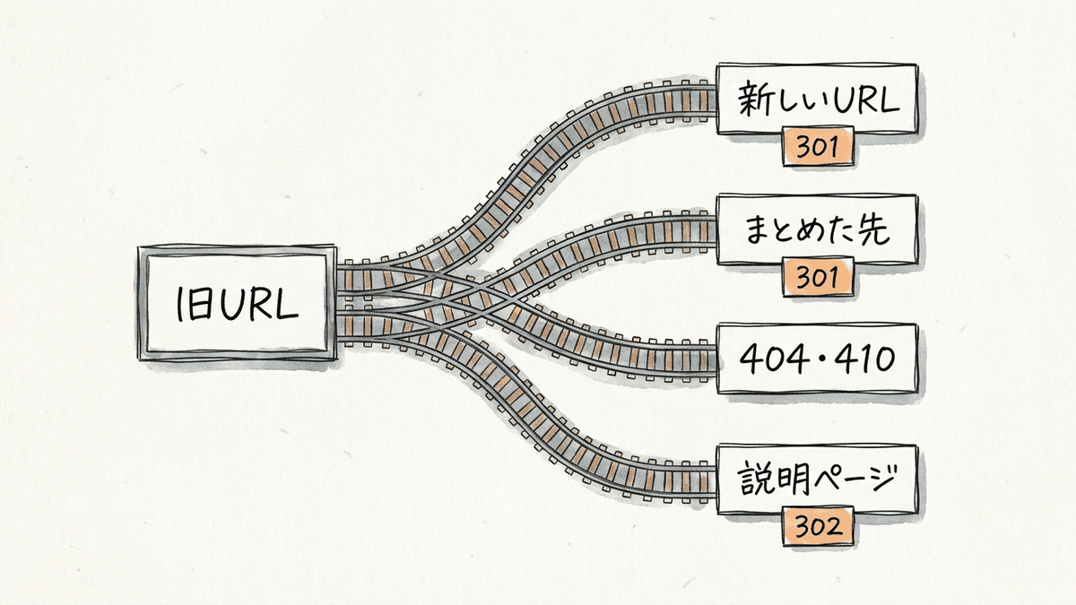 旧URLのページの状態から、行き先と返すステータスコードを決める流れ