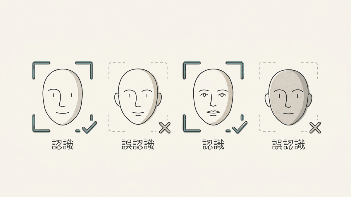 顔認識AIの精度が属性によって偏る様子を示す図