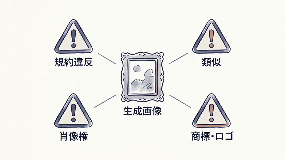 AI画像の商用利用における4つのリスクを分類した図