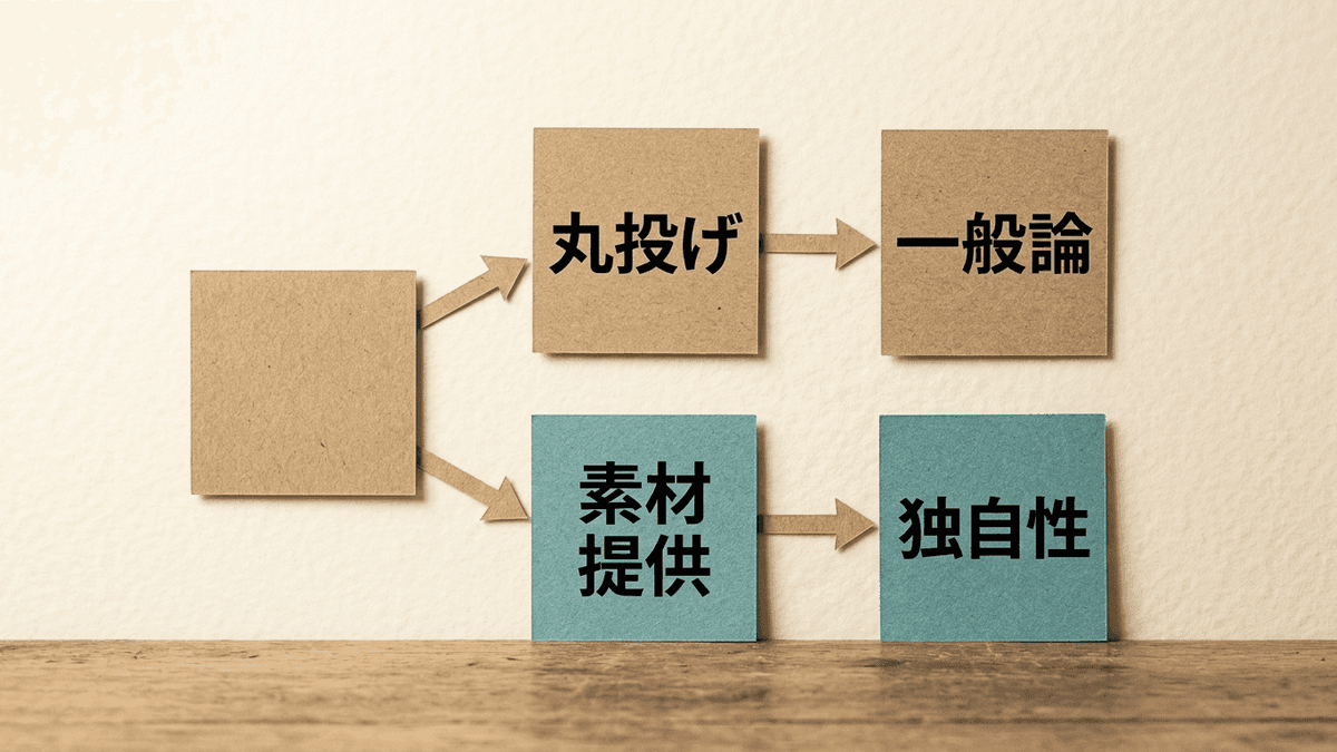 AIに丸投げした場合と素材と文脈を与えた場合で記事の質が分かれる流れ