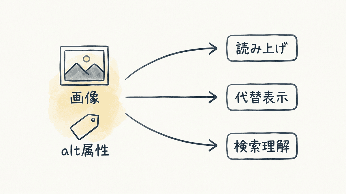 alt属性に書いたテキストが届く3つの経路を示した図