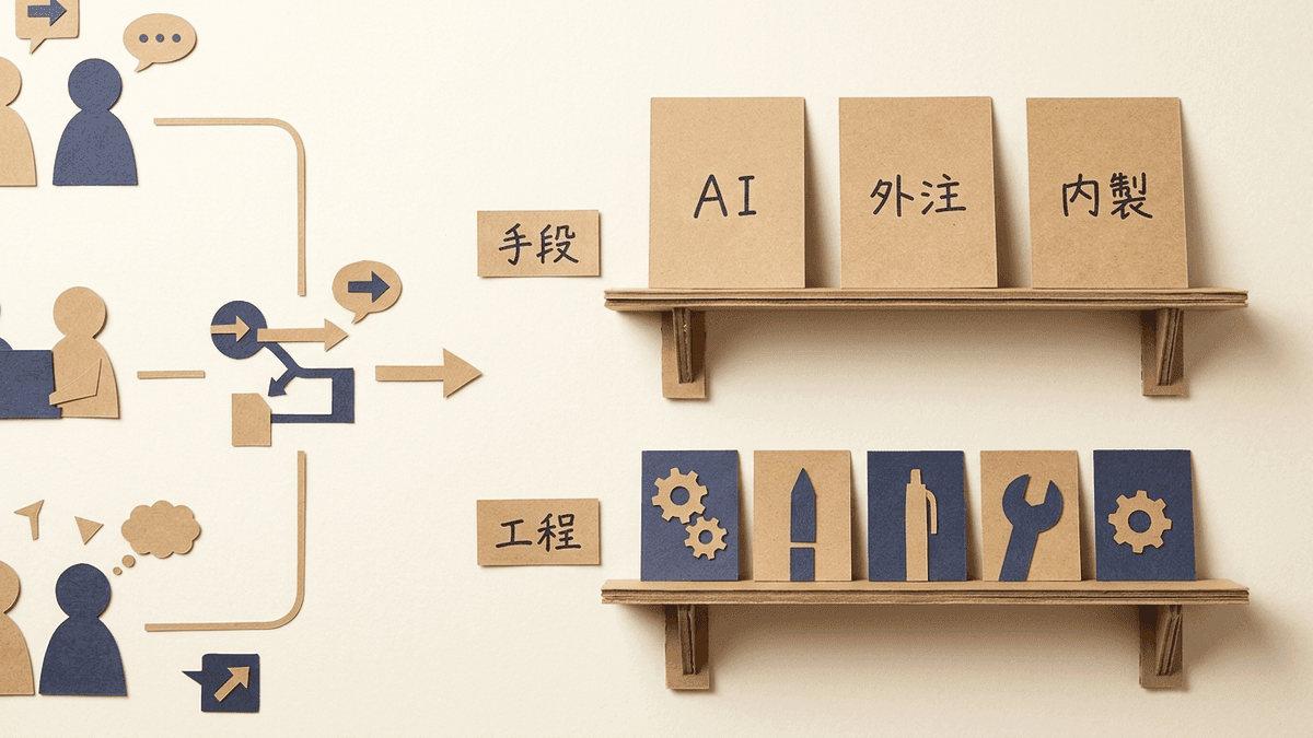 記事作成の比較を手段と工程の二段で捉える図
