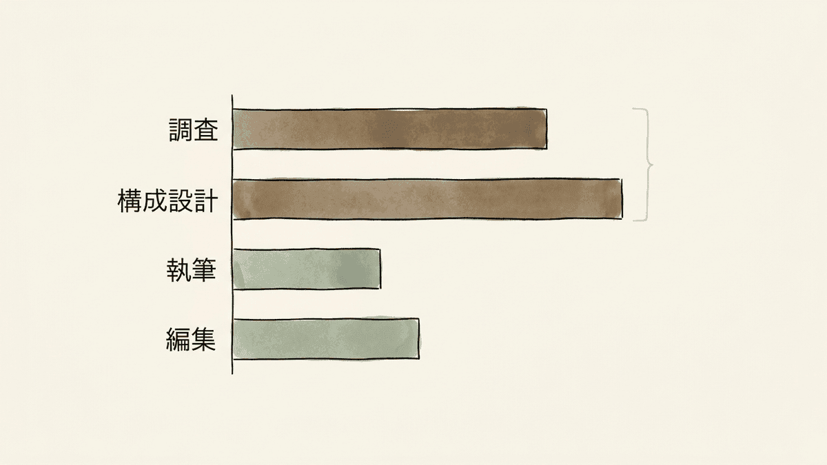 記事作成の工数配分を示した比較図