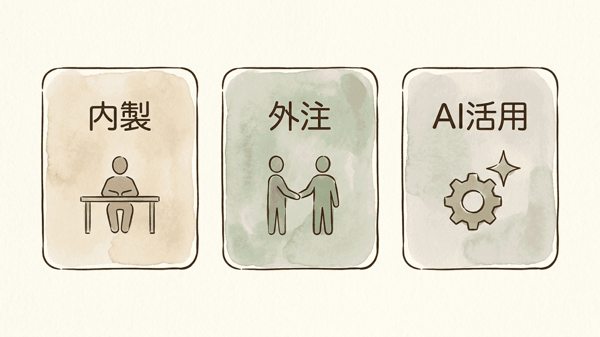 内製・外注・AI活用の使い分けを示した図