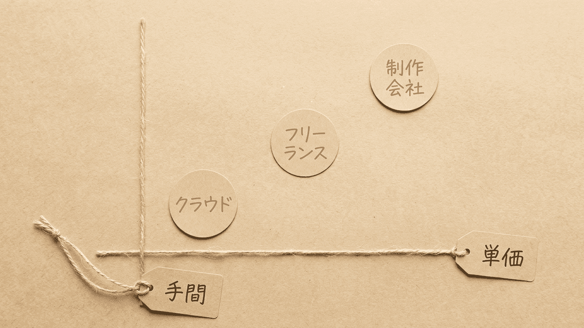 依頼先3タイプの単価と発注側の手間の関係