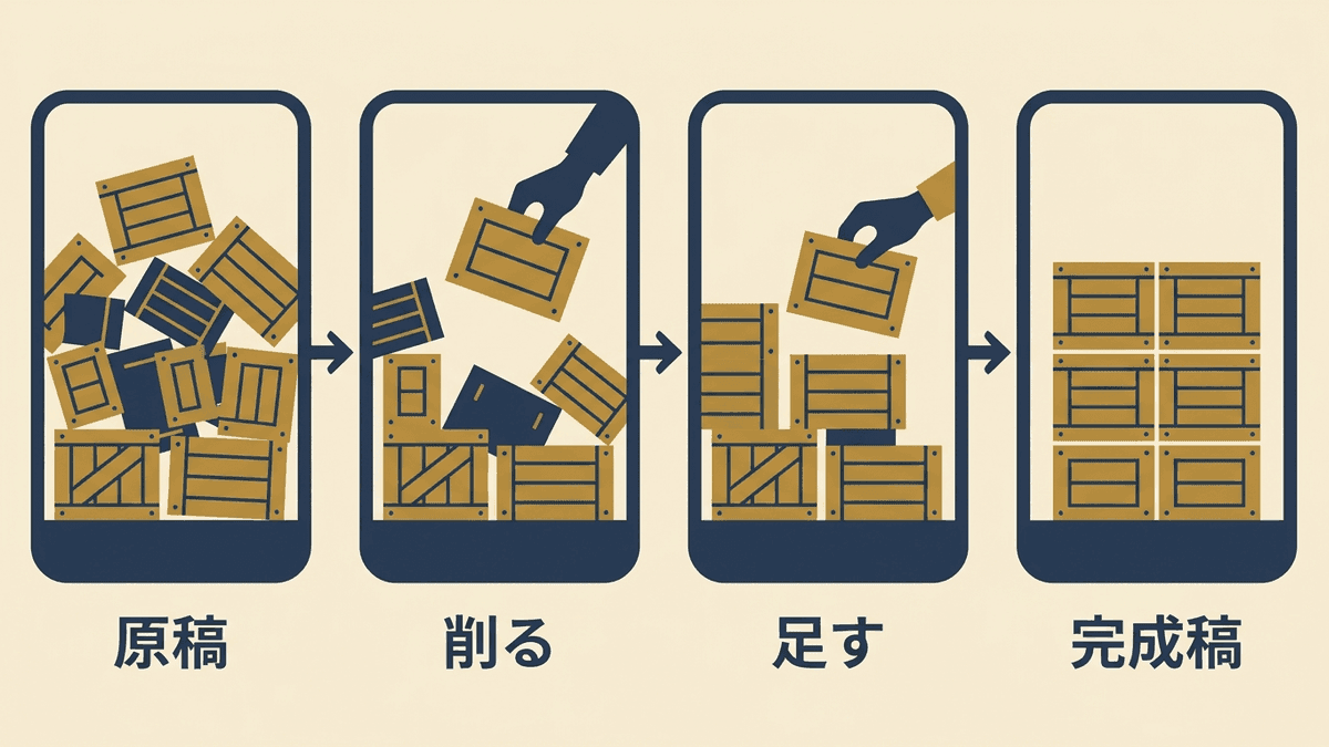 推敲で削る作業と足す作業の順番を示した図
