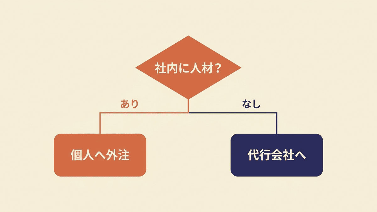 社内体制から外注先タイプを選ぶ判断フロー