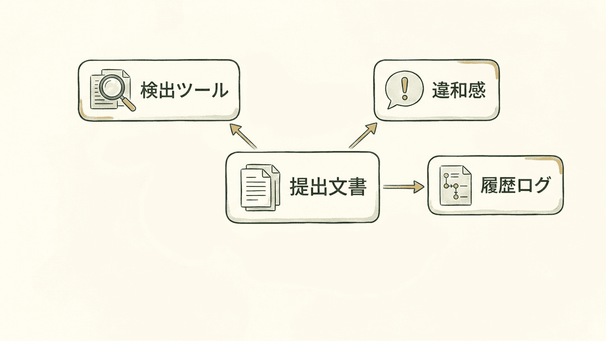 チャットGPTの使用が発覚する3つの経路を示した図