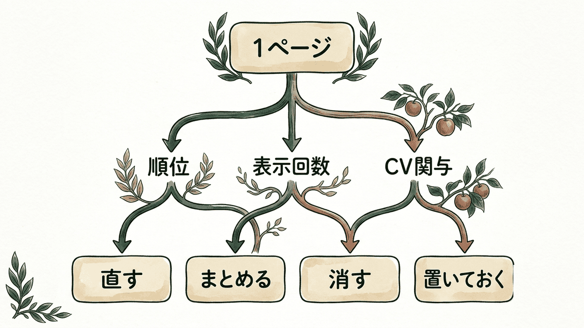 公開済みコンテンツを4つの判断に振り分けるフロー図