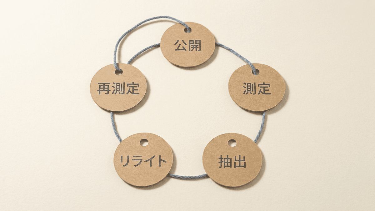 記事を公開したあと数値を見て改善し続けるサイクルの図