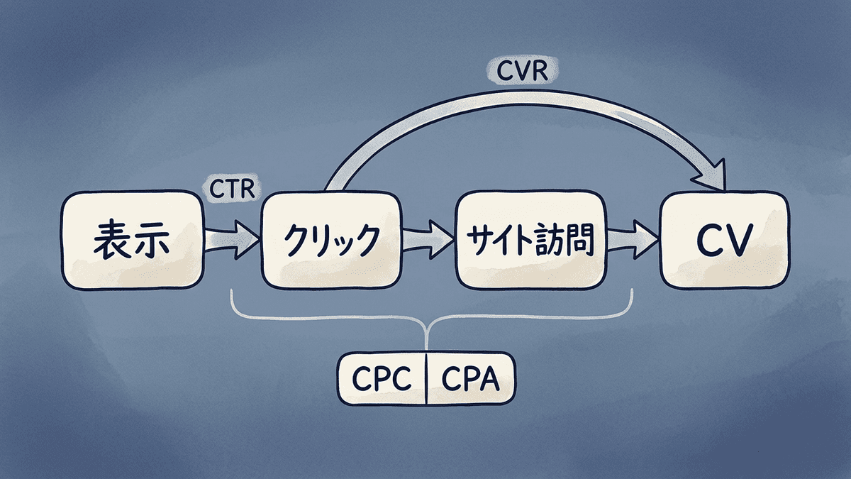 CTR・CVR・CPC・CPAの関係を示した図
