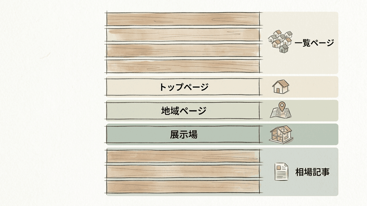地名を入れた注文住宅の検索で、上位10件に並んだページの種類の内訳を示す図
