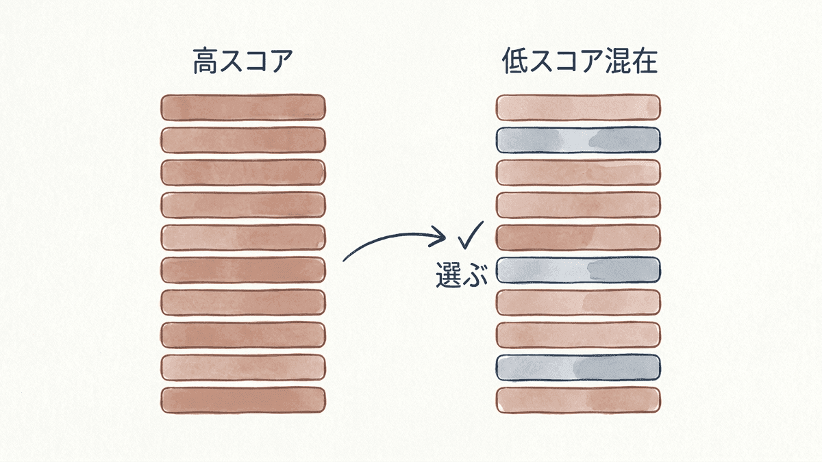 検索結果のスコア分布からキーワードを選び分ける考え方