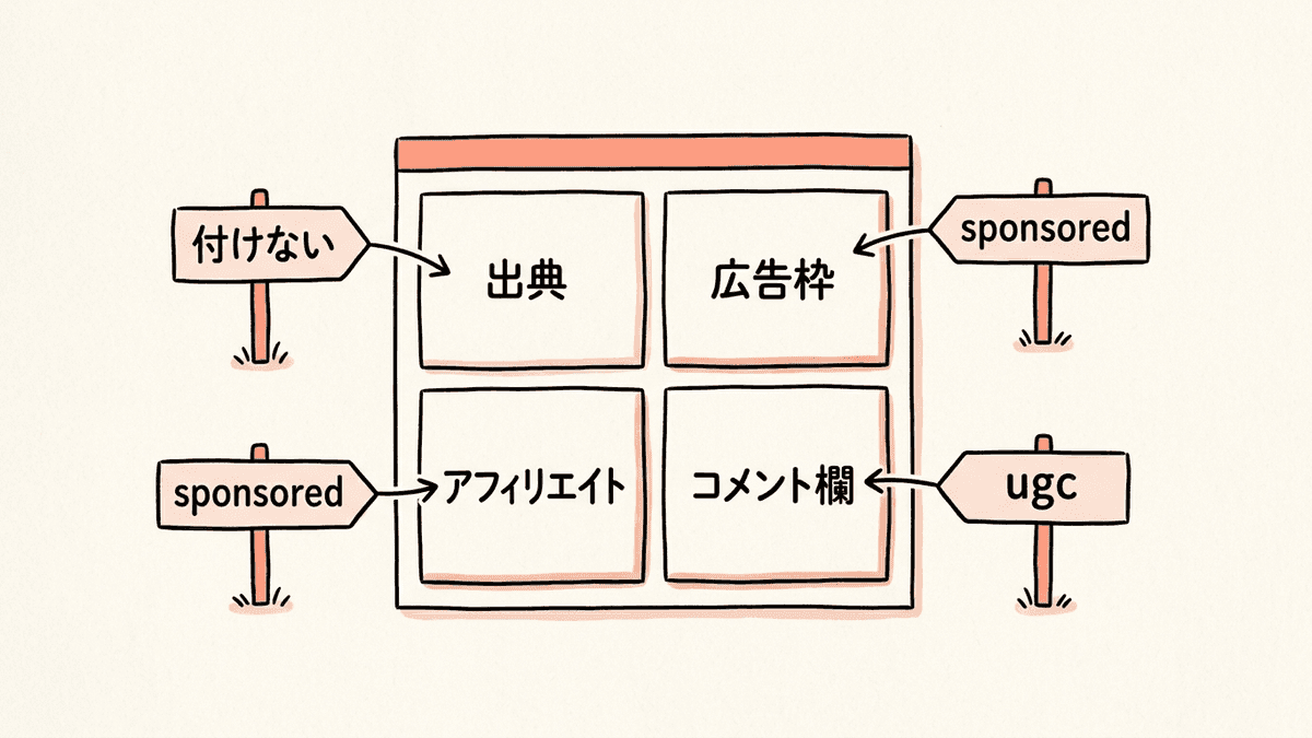 サイトの置き場所ごとに付けるrel属性を示す図
